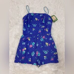 Vintage sea waves Blue Floral Kids Romper